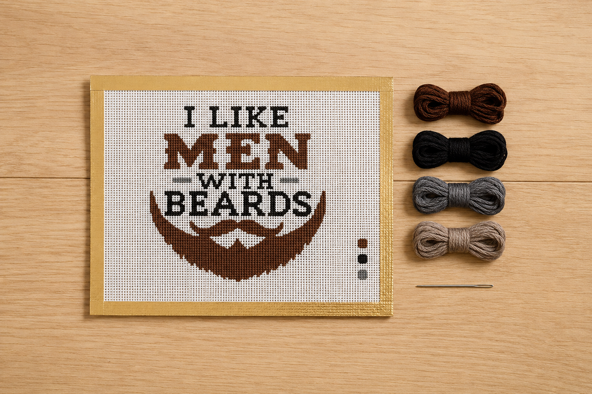 🧔 I Like Men with Beards Hand-Painted Needlepoint Canvas