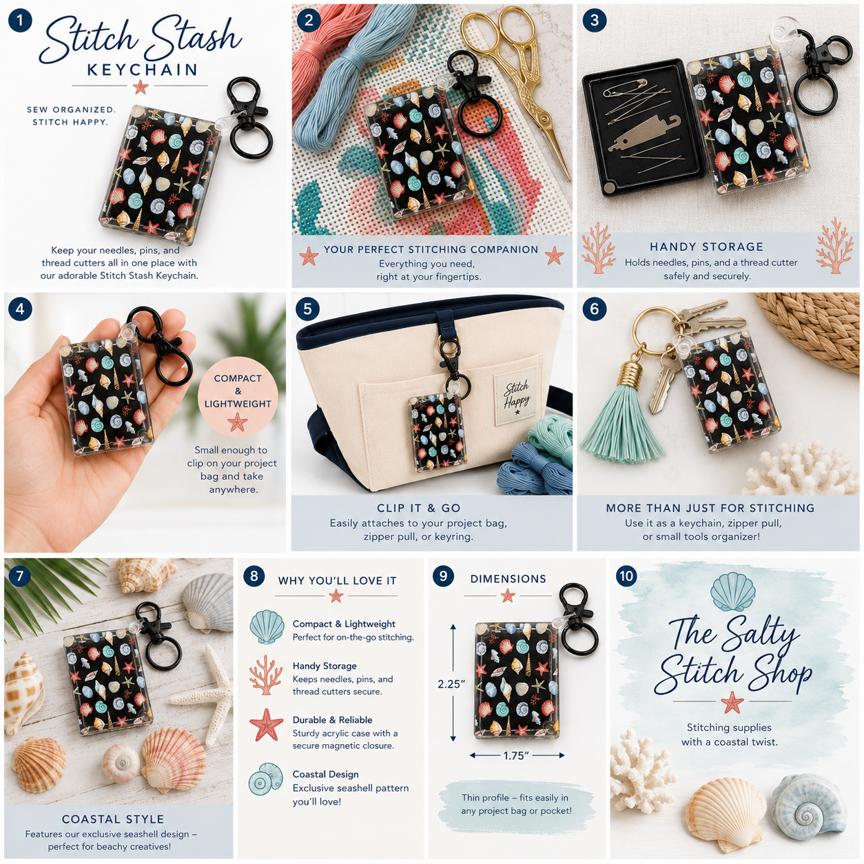 Coastal Stitch Stash Keychain- Magnetic Needle & Tool Case
