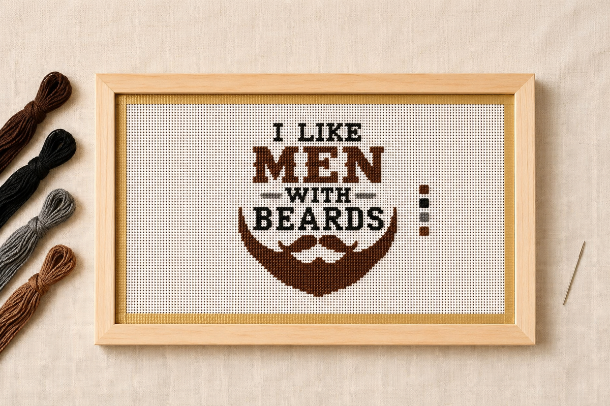 🧔 I Like Men with Beards Hand-Painted Needlepoint Canvas