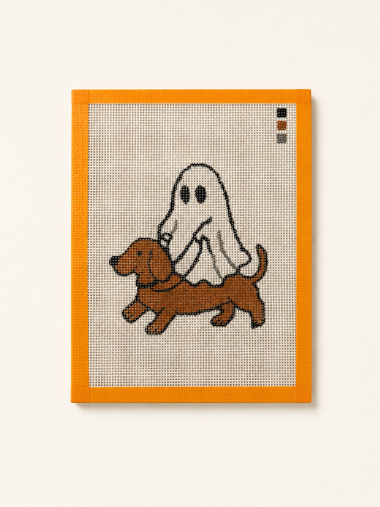 Ghost Riding a Wiener Dog Needlepoint Canvas