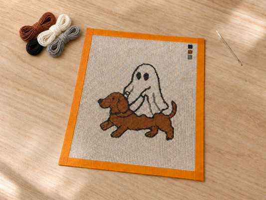 Ghost Riding a Wiener Dog Needlepoint Canvas