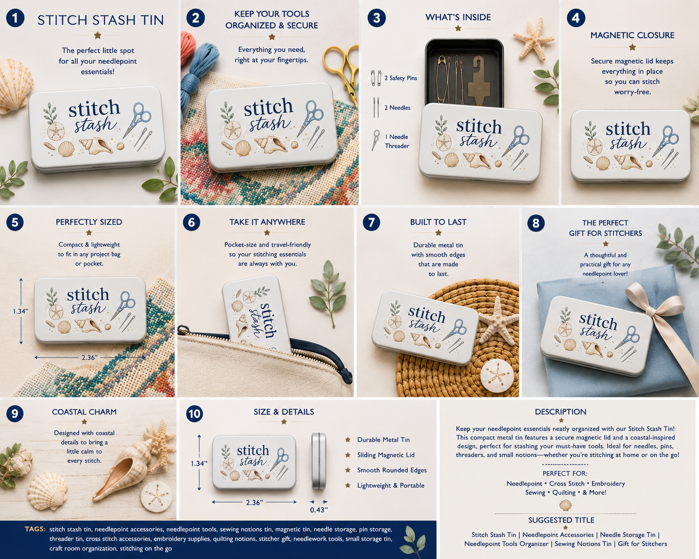 Stitch Stash Tin | Needlepoint Essentials Storage Tin