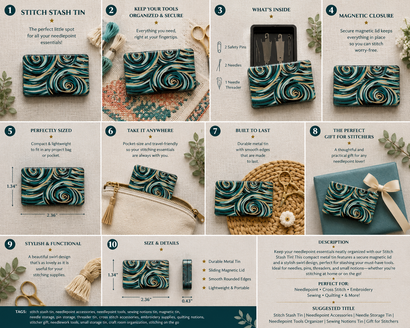 Stitch Stash Tin – Needlepoint Notions & Needle Storage