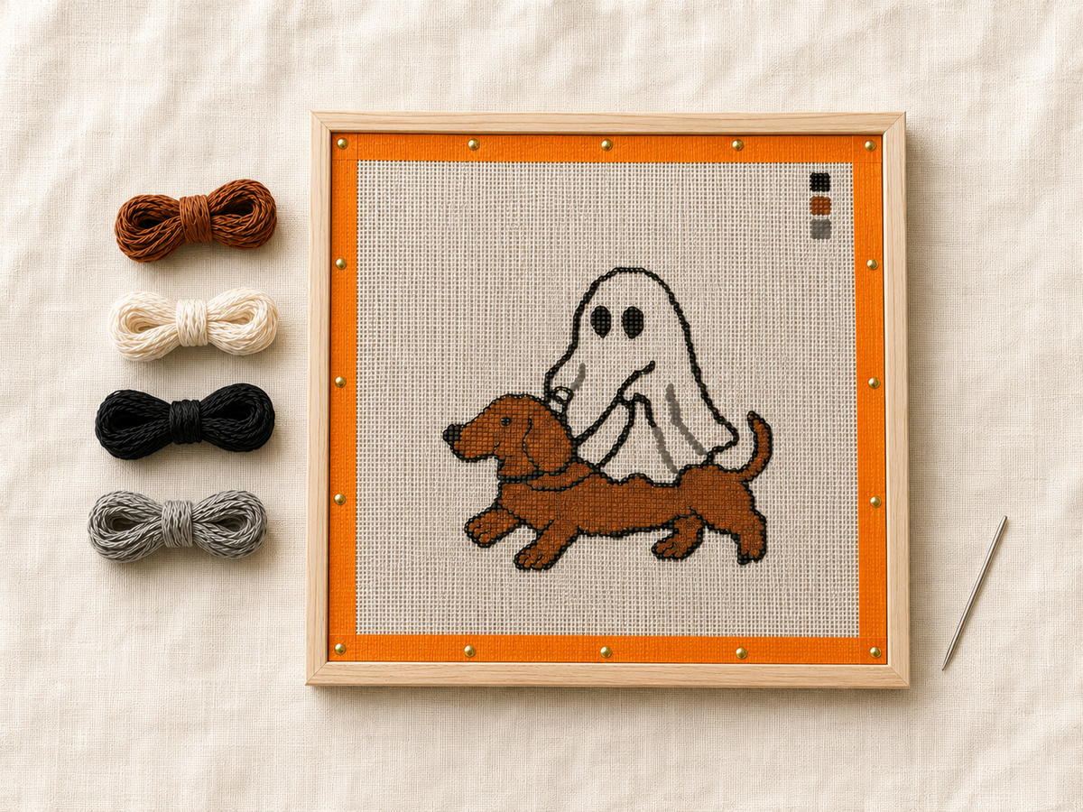 Ghost Riding a Wiener Dog Needlepoint Canvas