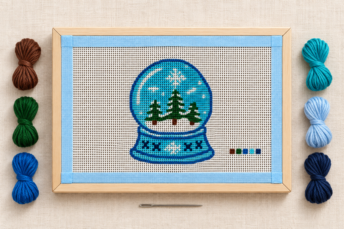 ❄️ Winter Snow Globe Hand-Painted Needlepoint Canvas 🌲